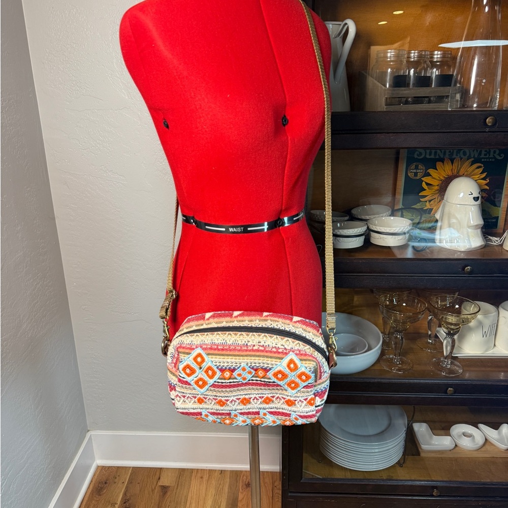 Boho Embroidered Crossbody Bag Southwest Tribal Aztec Pattern Festival Purse